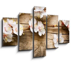 Obraz ptidln 5D - 150 x 100 cm F_GB31985632 - Wood background with spring blossom - Devn pozad s jarn kvty
