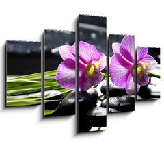 Obraz 5D ptidln - 150 x 100 cm F_GB32225654 - Oriental spa with orchid with and green plant on zen stones