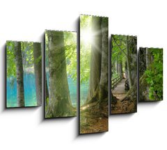 Obraz 5D ptidln - 150 x 100 cm F_GB32267229 - Sonnenschein im Wald neben klarem See - Sonnenschein im Wald neben klarem Podvejte se