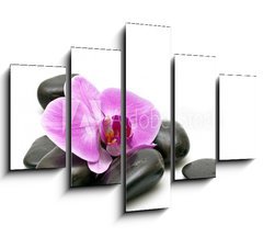 Obraz   Pink orchid and zen Stones on a white background, 150 x 100 cm