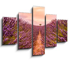 Obraz 5D ptidln - 150 x 100 cm F_GB328521401 - Dramatic sunset landscape. Tree in lavender field at sunset in Provence, France