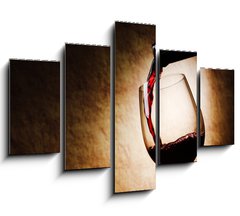Obraz 5D ptidln - 150 x 100 cm F_GB33098888 - Red Wine glass and Bottle - erven sklo a lhev vna