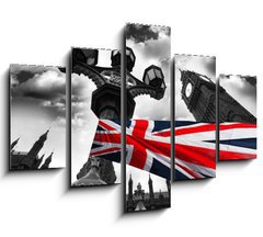 Obraz ptidln 5D - 150 x 100 cm F_GB34366190 - Big Ben with colorful flag of England, London, UK