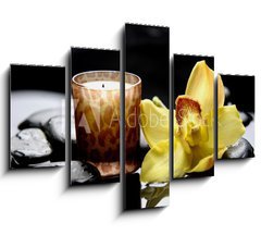 Obraz ptidln 5D - 150 x 100 cm F_GB34861680 - aromatherapy candle and zen stones with yellow orchid reflection