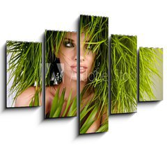 Obraz 5D ptidln - 150 x 100 cm F_GB35695841 - Young  woman and abstract green hair
