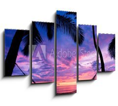 Obraz 5D ptidln - 150 x 100 cm F_GB37335757 - Beautiful Vacation Sunset, Hammock Silhouette with Palm Trees
