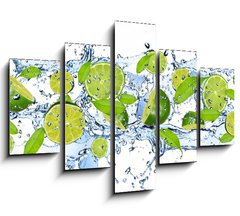 Obraz 5D ptidln - 150 x 100 cm F_GB38602855 - Fresh limes in water splash,isolated on white background