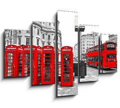 Obraz ptidln 5D - 150 x 100 cm F_GB39354761 - Red telephone boxes and double-decker bus, london, UK.