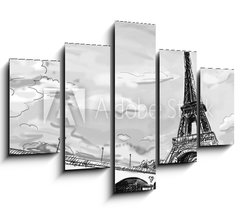 Obraz 5D ptidln - 150 x 100 cm F_GB40124370 - Parisian streets -Eiffel Tower illustration - Pask ulice