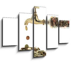Obraz 5D ptidln - 150 x 100 cm F_GB41036554 - Money coins fall out of the golden tap - Penn mince vypadnou ze zlatho kohoutku