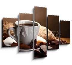 Obraz 5D ptidln - 150 x 100 cm F_GB41590133 - coffee cup and beans, cinnamon sticks, nuts and chocolate