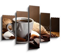 Obraz   coffee cup and beans, cinnamon sticks, nuts and chocolate, 150 x 100 cm