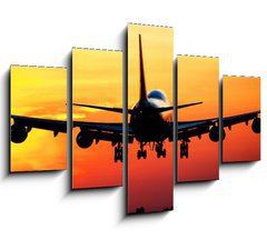 Obraz   Plane landing by sunrise, 150 x 100 cm