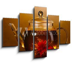 Obraz 5D ptidln - 150 x 100 cm F_GB42285259 - glass teapot and cup with exotic green tea