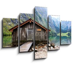 Obraz 5D ptidln - 150 x 100 cm F_GB42625977 - log cabin in Obersee,koenigssee, Berchtesgaden - srubu v obersee, koenigssee, berchtesgaden