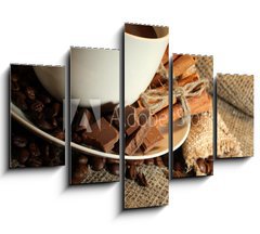 Obraz   cup of coffee and beans, cinnamon sticks and chocolate, 150 x 100 cm