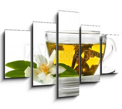 Obraz 5D ptidln - 150 x 100 cm F_GB42891884 - cup of green tea with jasmine flowers isolated on white