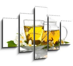 Obraz 5D ptidln - 150 x 100 cm F_GB42891887 - green tea with jasmine in cup and teapot isolated on white