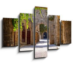 Obraz 5D ptidln - 150 x 100 cm F_GB43877162 - Medieval arched street in the old town of Rhodes, Greece