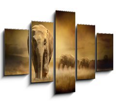 Obraz 5D ptidln - 150 x 100 cm F_GB44396758 - Elephants at sunset