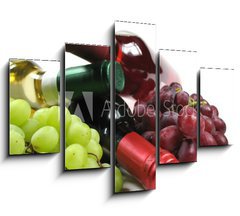 Obraz ptidln 5D - 150 x 100 cm F_GB4460273 - bottles of wine with grapes - lhve vna s hrozny