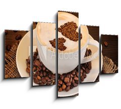 Obraz   Latte on wooden table on brown background, 150 x 100 cm