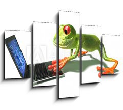 Obraz 5D ptidln - 150 x 100 cm F_GB4498529 - Grenouille devant un ordinateur portable