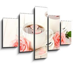 Obraz 5D ptidln - 150 x 100 cm F_GB45200948 - cups of tea with roses on white wooden table
