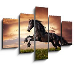 Obraz 5D ptidln - 150 x 100 cm F_GB45203930 - Black Friesian horse gallop - ern frsk k cval