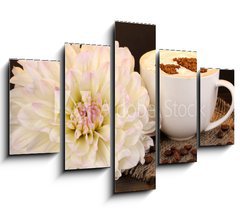 Obraz   Latte on wooden table on brown background, 150 x 100 cm