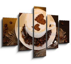 Obraz   Latte on wooden table on brown background, 150 x 100 cm