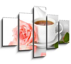 Obraz 5D ptidln - 150 x 100 cm F_GB45798978 - teapot and cup of tea with rose isolated on white