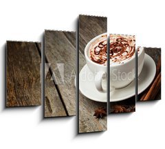 Obraz 5D ptidln - 150 x 100 cm F_GB46093962 - coffee cup and beans, cinnamon sticks, nuts and chocolate on woo