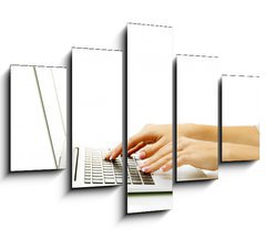 Obraz   female hands writing on laptot, isolated on white, 150 x 100 cm