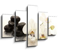 Obraz 5D ptidln - 150 x 100 cm F_GB47301655 - Spa stones and orchid flowers, isolated on white.