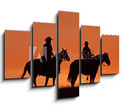 Obraz 5D ptidln - 150 x 100 cm F_GB47782535 - Cowboys on Horseback Silhouette at sunset - Cowboys na koni silueta pi zpadu slunce