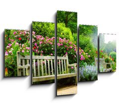 Obraz 5D ptidln - 150 x 100 cm F_GB54257133 - Art bench and flowers in the morning in an English park