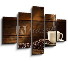 Obraz 5D ptidln - 150 x 100 cm F_GB54604060 - Coffee cup and coffee beans on old wooden background