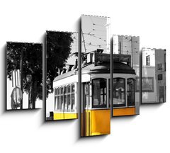 Obraz 5D ptidln - 150 x 100 cm F_GB57716715 - Lisbon old yellow tram over black and white background