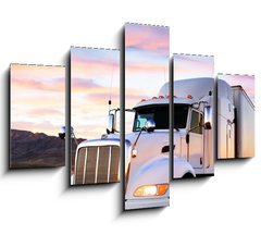 Obraz 5D ptidln - 150 x 100 cm F_GB58453165 - Truck and highway at sunset - transportation background