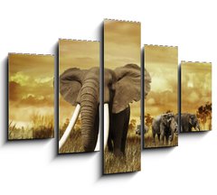 Obraz   Elephants At Sunset, 150 x 100 cm