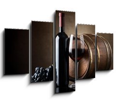 Obraz 5D ptidln - 150 x 100 cm F_GB58889785 - Red wine and wooden barrel - erven vno a devn barel