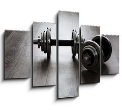 Obraz 5D ptidln - 150 x 100 cm F_GB60282461 - dumbells on wooden floor - inky na devn podlaze