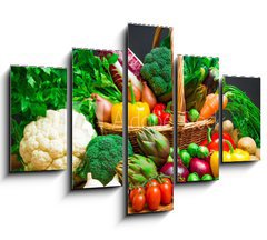 Obraz   Raw vegetables in wicker basket on wooden table, 150 x 100 cm