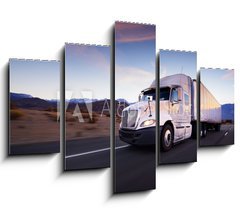 Obraz   Truck and highway at sunset  transportation background, 150 x 100 cm