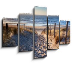 Obraz   path to North sea beach in gold sunshine, 150 x 100 cm