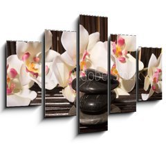 Obraz   Massage stones and orchid flowers on bamboo, 150 x 100 cm