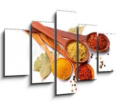 Obraz   Spices and herbs. Curry, saffron, turmeric, cinnamon over white, 150 x 100 cm