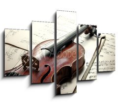 Obraz   Old scratched violin with sheet music. Vintage style., 150 x 100 cm