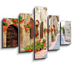Obraz   Picturesque lane with flowers in an Italian hill town, 150 x 100 cm